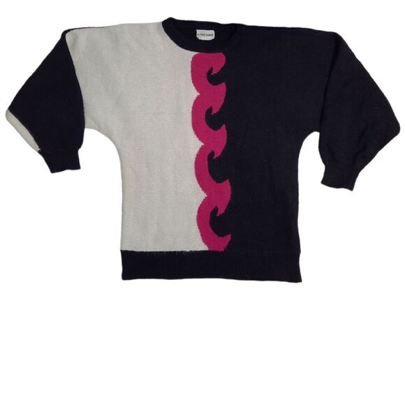 VINTAGE 90s dolman sleeve‎ sweater black white pink oversized S - Picture 1 of 7